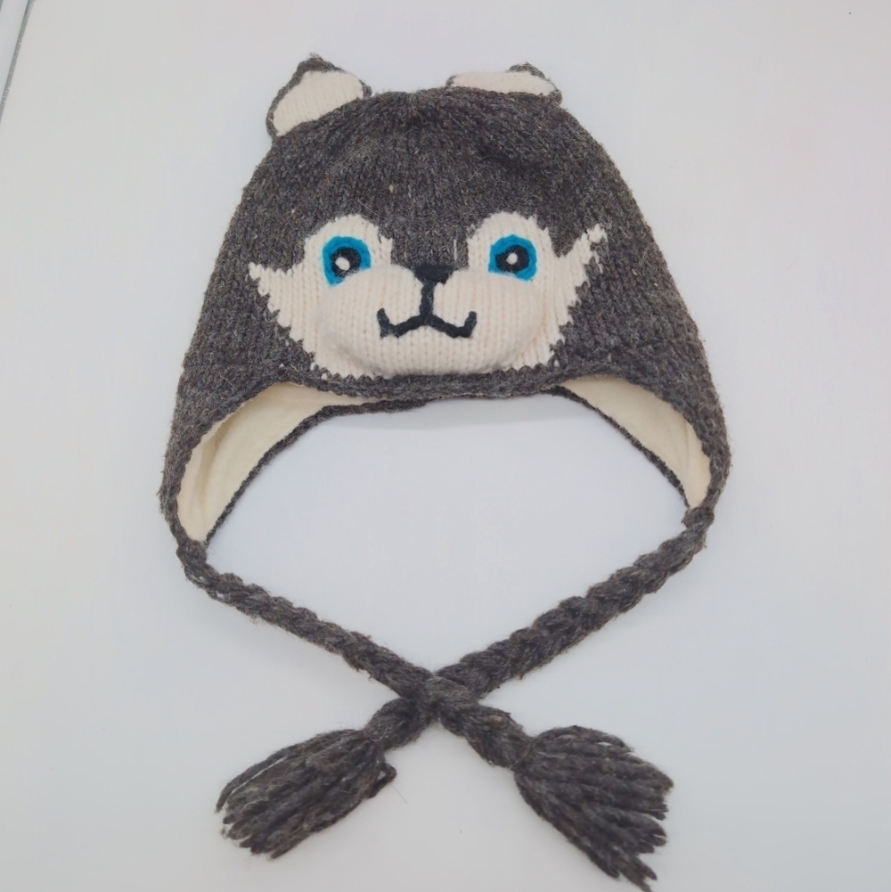 Norskeear Husky Dog Gray Animal Knit Hat with Ear Flaps